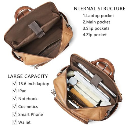 Shrrie Vegan Leather Laptop Backpack for Women 15.6 inch Work Backpack Fashion Travel Backpack Purse for Business College - color: 1 Camel With Brown