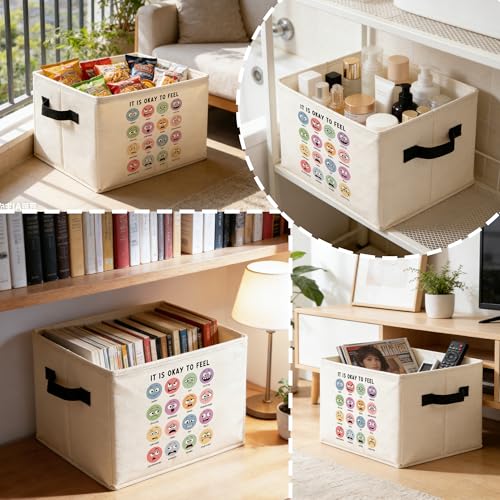 Emotions Chart Mental Health Storage Bins Box with Handles, It Is Okay to Feel Inspirational Foldable Basket Toybox for Kids Room Classroom Therapy Office Home Clothes Toys Books - color: color-05