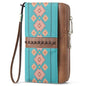 BOSTANTEN Wallets for Women Leather RFID Double Zipper Around Credit Card Holder Large Capacity Wristlet Clutch Wallet - color: Green＆brown Floral