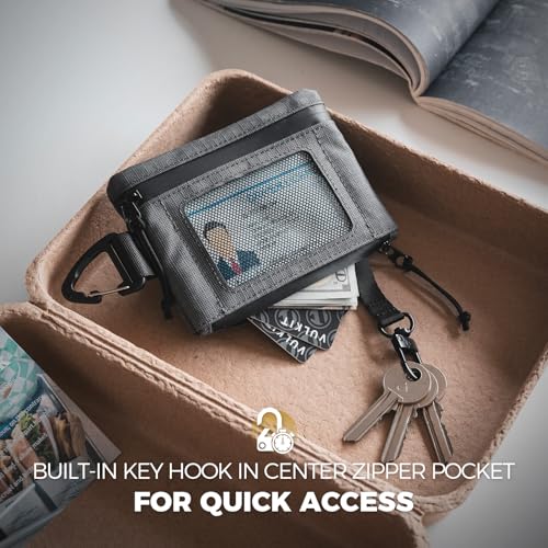 VULKIT RFID Blocking Lanyard Wallet for Men and Women, Nylon Neck Wallet with ID Window, Zipper Pouch and Keychain, Magnetic Pocket for Hiking, Fishing and Outdoor Activities, Ash Gray - color: Ash Gray