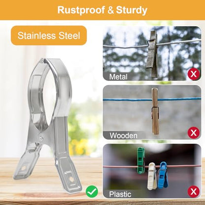 Coideal Metal Pool Cover Clips - 10 Pcs Large Beach Towel Chair Clips 5.5 Inch Stainless Steel Clothes Pins Quilt Clamps Windproof for Sunbed Lounge Cruise (14cm) - size: 14 cm