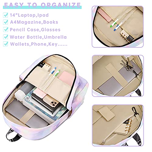 mygreen Kids Backpack, Kawaii Girls Backpack for School Ages 8-12 - color: Purple Blue,14 Inch Laptop