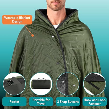 SUN CUBE Large Waterproof Camping Blanket, Fleece Quilted Stadium Blanket for Cold Weather, Windproof Foldable Outdoor Blanket Mat for Picnic, Beach, Pets, Car, 60x80in - color: Olive Green/Grey Fleece