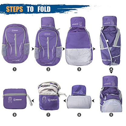 ZOMAKE Ultra Lightweight Packable Backpack 25L, Foldable Hiking Backpacks Water Resistant Small Folding Daypack for Travel(Purple) - color: Purple
