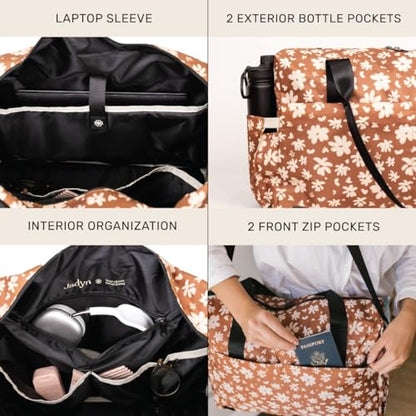 Jadyn Austin Carry-On Travel Duffel Bag for Women, 18” Weekender Bag with Laptop Sleeve, Durable Material, and Trolley Sleeve, Ideal for Work, Gym, and Overnight Trips (Terracotta Blossom) - color: Terracotta Blossom