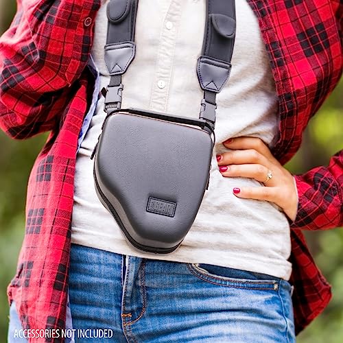 USA Gear Hard Shell Camera Case for DSLR & Mirrorless Cameras, Compatible with Canon, Nikon, Sony & Fujifilm - Fits EOS R100, Rebel T7 / 2000D, Nikon Z30, Sony A7III / A7 IV, Fujifilm X-T5 / X-T50 - color: Black Vegan Leather