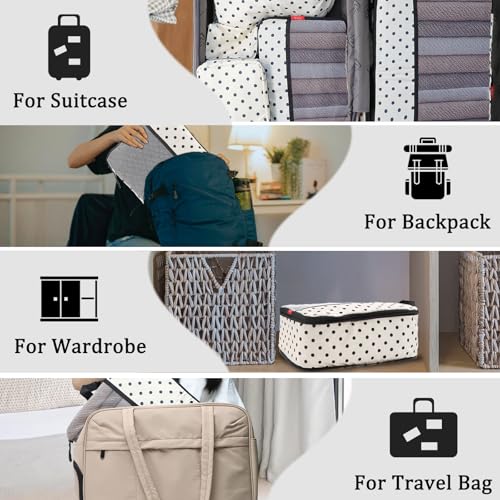 U+U 4 Set Compression Packing Cubes - Ultralight Travel Organizers, Space-Saving Suitcase Organizer, Expandable Packing Cubes for Travel, Business Trip and Family Vacation (Polka Dot)