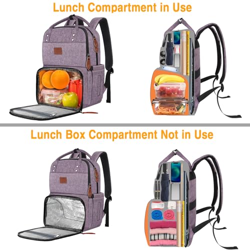 MATEIN Laptop Backpack with Lunch Box, Insulated Women Backpacks with Cooler Compartment, Fits 15.6 inch Laptop Water Resistent Tote Food Bag for College Beach Camping Picnics Hiking - color: Purple, size: 15.6 Inch