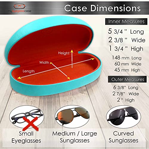 MyEyeglassCase Hard Sunglasses case - Women Glasses Case Holder - Large Durable Eyeglass Case Hard Shell with Pouch & Cloth - color: As113 Teal
