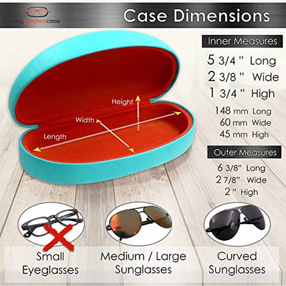 MyEyeglassCase Hard Sunglasses case - Women Glasses Case Holder - Large Durable Eyeglass Case Hard Shell with Pouch & Cloth - color: As113 Teal