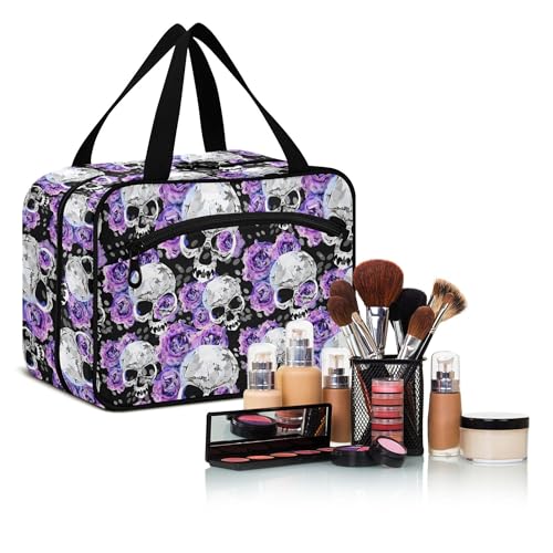 MNSRUU Hanging Toiletry Bags for Women Travel, Gothic Flowers and Skulls Toiletry Organizer Portable Travel Toiletry Bags Clear Wash Bags Makeup Bag Cosmetic Bag - color: Skulls 156