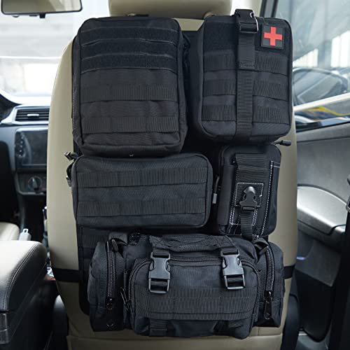 Universal Tactical Seat Back Organizer Vehicle Molle Panel Organizer Storage Bag with 5 Detachable Molle Pouch for All Vehicel Such as Jeep,Truck,SUV, Car, Ford,Chevy etc - color: A model-Black