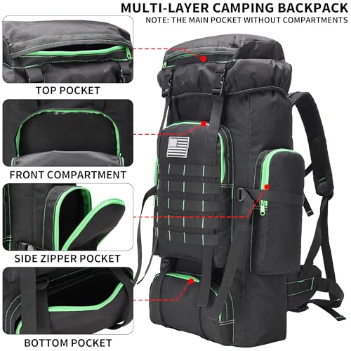 Hiking Backpack for Men 70L/100L Camping Backpack Military Rucksack Molle 3 Days Assault Pack for Climbing | Camping Backpack - color: 70l-blackgreen