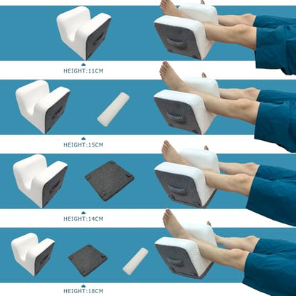 Knee Replacement Pillow - 4 Adjustable Heights for Full Straight-Leg Extension - Post Surgery Recovery Equipment with Handle - Leg Elevation Wedge for ACL Surgery, Hip & Knee Rehab