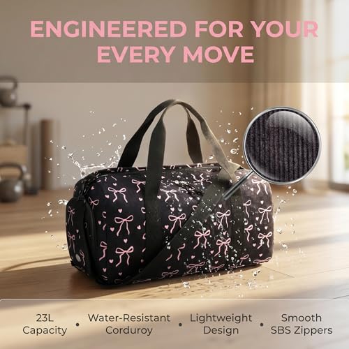 Gym Bag Sports Duffle Bag with Wet Pocket Weekender Overnight Bags with Waterproof Shoe Pouch and Air Hole for Girls Kids Women Workout Travel Bags (Bow Tie Black) - color: Bow Tie Black