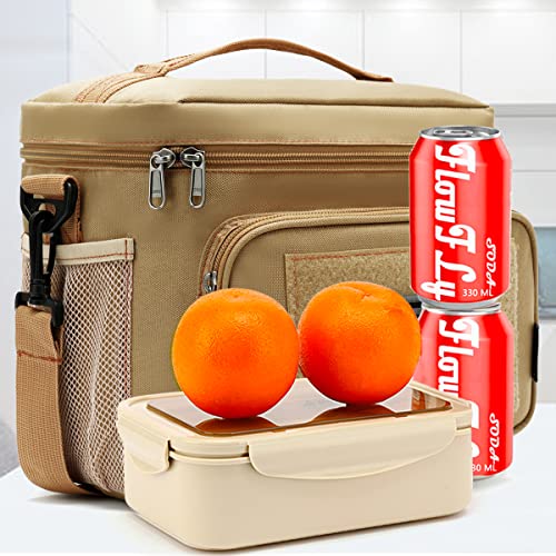 FlowFly Tactical Lunch Bag Large Insulated Lunch Box Cooler Tote for Men, Women with MOLLE/PALS Webbing(Brown, Medium) - color: Brown, size: Medium