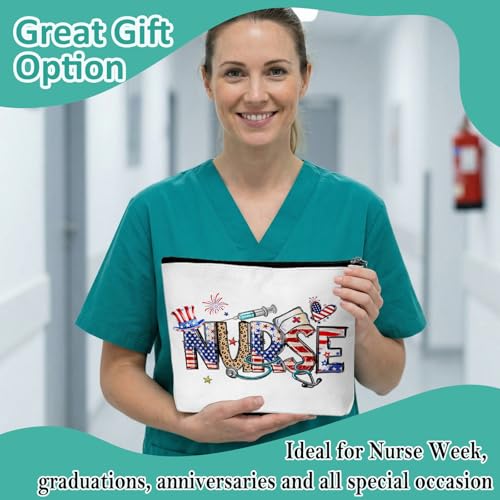 Nurse Graduation Gifts for Women, Nurse Medical Makeup Bag Appreciation Birthday Gifts for Nurses, 250th Anniversary 4th of July Cosmetic Pouch Bags with Zipper - B02 - style: American Flag