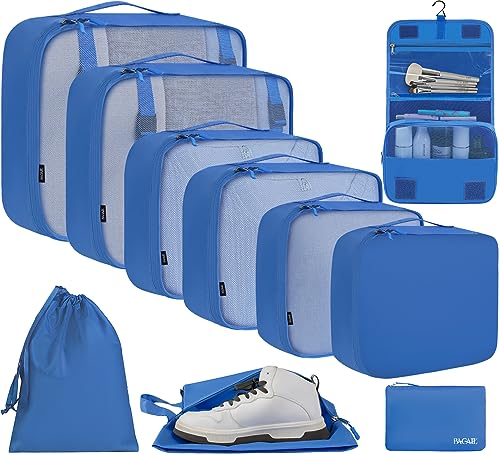 BAGAIL 6 Set/8 Set/10 Set Packing Cubes Various Sizes Packing Organizer for Travel Accessories Luggage Carry On Suitcase - color: 10-Blue, style: 10 Set-full Mesh