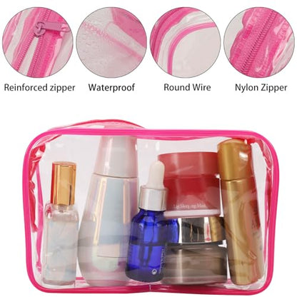 Tbestmax 10 Pcs Clear Cosmetic Bags Small Makeup Bags Portable Waterproof Travel Toiletry Bags Organizer Rose Red, 7.5"x 4.8"x 2.3" - color: Medium - Rose Red