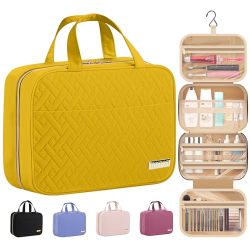 HOTOR Travel Toiletry Bag - Hanging Toiletry Bag for Women & Men, Makeup Bag/Big Comparment, Waterproof for Travel Accessories, Travel Essentials, Medium, Yellow - color: Yellow, size: Medium