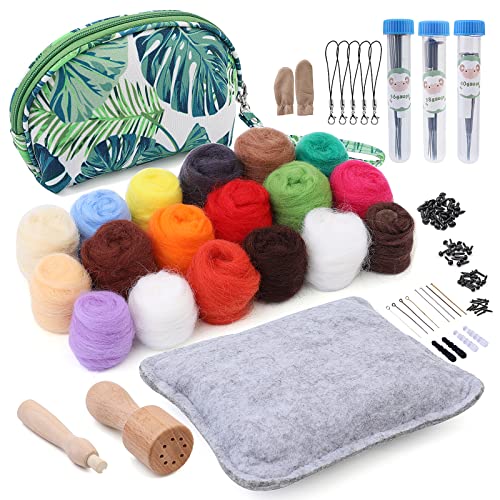 IMZAY Needle Felting Kit, Needle Felting Starter Kit with Exquisite Green Storage Bag, Wool Roving 18 Colors Set, Needle Felting Tools Kit, Wool Felt Tools for Felted Animal Needle Felting Supplies - size: X-Small