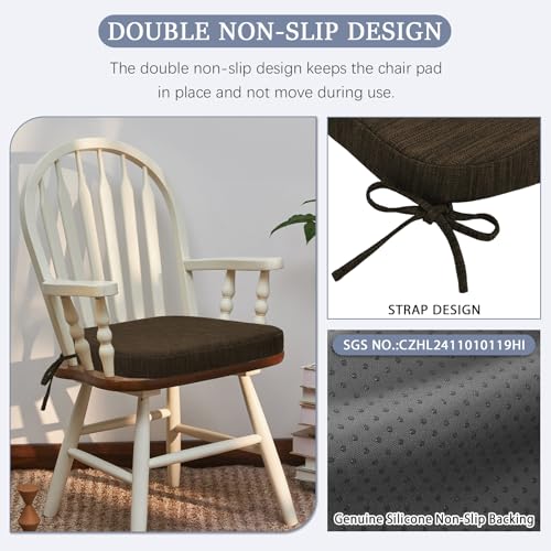baibu Kitchen Chair Cushions, Dual-Layer Patented Design Molded Memory Foam Dining Chair Pads with Ties and Washable Cover, 17" x 16" x 2", Dark Brown - color: Dark Brown, size: 1 Count (Pack of 1)