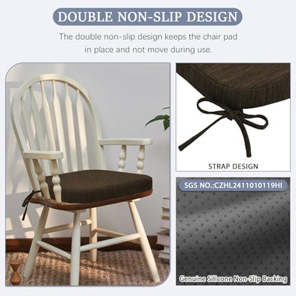 baibu Kitchen Chair Cushions Set of 4, Dual-Layer Patented Design Memory Foam Dining Chair Pads with Ties and Washable Cover, 4 Pack, 17" x 16" x 2", Dark Brown - color: Dark Brown, size: 4 Count (Pack of 1)