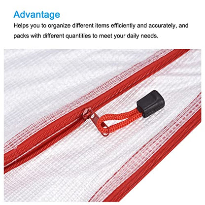 MECCANIXITY Mesh Zipper Bags, A3 Size Plastic Zip File Pouch Document Folders for Home Office Travel, Red Pack of 3 - color: Red