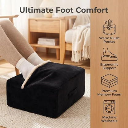 Foot Rest for Under Desk at Work, Office Footrest with Warm Feet Pocket,Ergonomic Under Desk Footrest with Washable Cover, Stool for Office Chair & Back &Pain Relief (Black+) - color: Black+