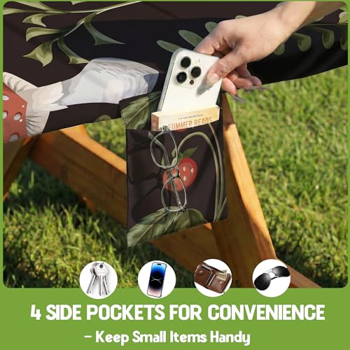 Picnic Table Cover with Bench Covers Waterproof Elastic Rectangle Furniture Fitted Table Cloth Tablecloth Glamping Camp Camper Camping Essentials Outdoor Road Trip Rv Car Travel Vacation Canping Gear - color: Black Green Mushrooms, size: 72in