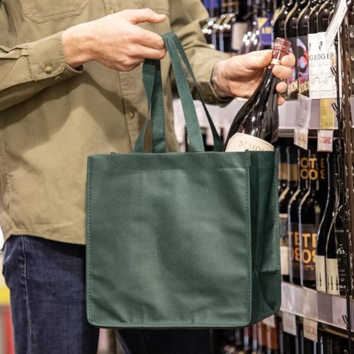 True Wine Tote Bag with Dividers, 6 Bottle Carrier for Wines & Champagne Bottles, Perfect for Travel, Holiday, Birthday Party - color: Green