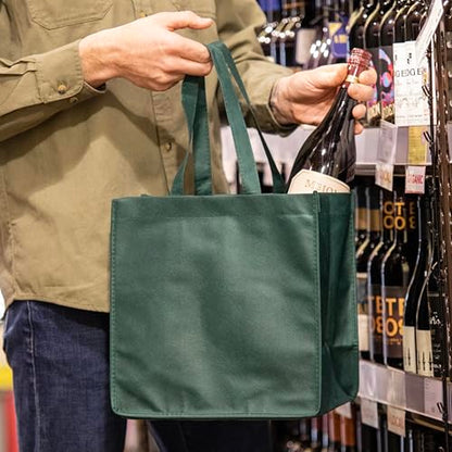 True Wine Tote Bag with Dividers, 6 Bottle Carrier for Wines & Champagne Bottles, Perfect for Travel, Holiday, Birthday Party - color: Green