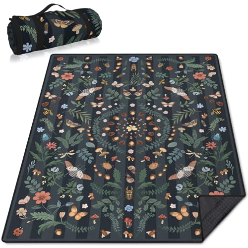 Mushroom Picnic Blankets Waterproof Foldable, 60″X80″ Packable Picnic Mat Insect Outdoor Blanket for Grass, Boho Large Beach Blanket Sandproof Picnic Accessories for Camping Music Festival Park Lawn - color: C04, size: 5' X 6'8" (Rectangular)