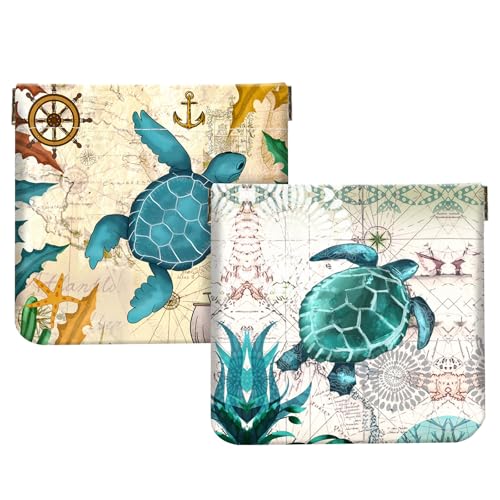 2Pcs PU Leather Small Squeeze Coin Purse Pouch Mini coin Bag Unique And Cute Wallet Cosmetic Bags Change Bag For Women Girls Men Map Turtle Pattern - color: Map Turtle Pattern