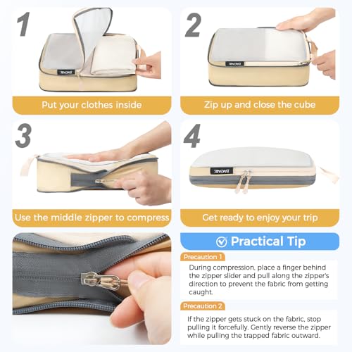 BAGAIL 6 Set Ultralight Compression Packing Cubes Packing Organizer for Travel Accessories Luggage Suitcase Backpack - color: Beige40D, style: Mesh Pattern