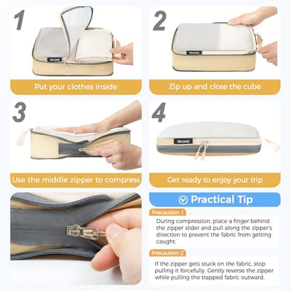 BAGAIL 6 Set Ultralight Compression Packing Cubes Packing Organizer for Travel Accessories Luggage Suitcase Backpack - color: Beige40D, style: Mesh Pattern
