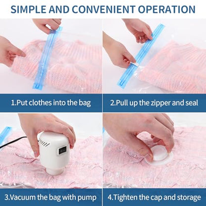 Jumbo Vacuum Storage Bags with Electric Pump, 8 Pack | Stores Pillows & Comforters, 8 Jumbo Bags, Electric Pump Included, Reusable Double-Seal Storage Bags - size: 8 Jumbo