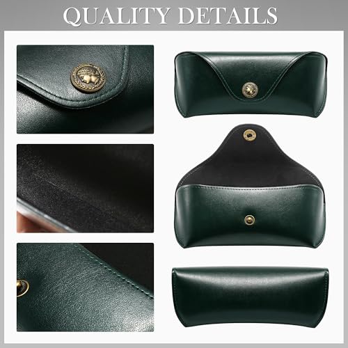 SUNGAIT Vegan Leather Glasses Case Portable Sunglasses Holder Hard Shell Slim Design Travel-Ready - color: Dark Green