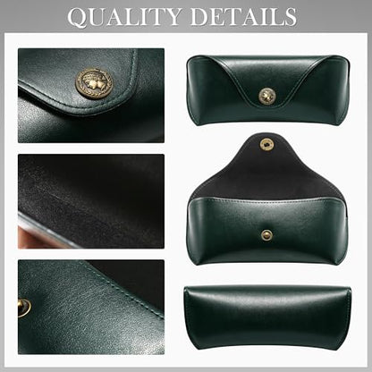 SUNGAIT Vegan Leather Glasses Case Portable Sunglasses Holder Hard Shell Slim Design Travel-Ready - color: Dark Green