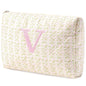 HBselect Initial Quilted Makeup Bag, Pink Cosmetic Travel Toiletry Bag, Flowers Coquette Zipper Make Up Pouch Organizer Teen Girl Gift Trendy Stuff V - color: 1Pc Medium Pinkflower, style: V