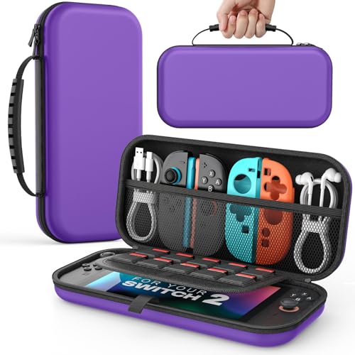 MoKo Carrying Case for Nintendo Switch 2(2025), Protective Hard Shell Portable Travel Carry Case Pouch holds 10 Cartridges with Pockets for Switch 2 Accessories and Games, Deep Purple - color: Deep Purple