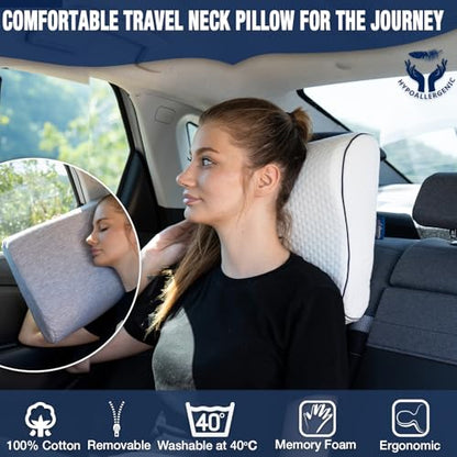 alkamto Travel & Camping Comfortable Memory Foam Pillow – Easy to Carry Portable Bag – Temperature Regulating Pillow Case (White Contour + Extra Cover) - size: White Contour Travel + Extra Cover