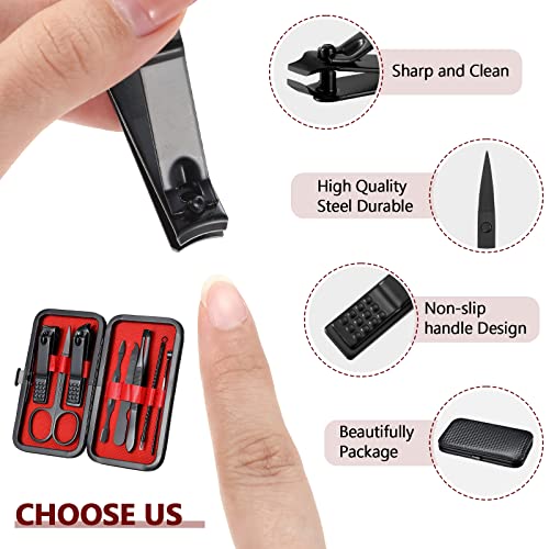 Hanaive 6 Set Manicure Set 48 Pcs Nail Clippers Pedicure Kit Gift for Fathers Day 8 in 1 Stainless Steel Grooming Kit Professional Nail Care Tools with Luxurious Travel Case for Men Women(Black, Red) - color: Black, Red