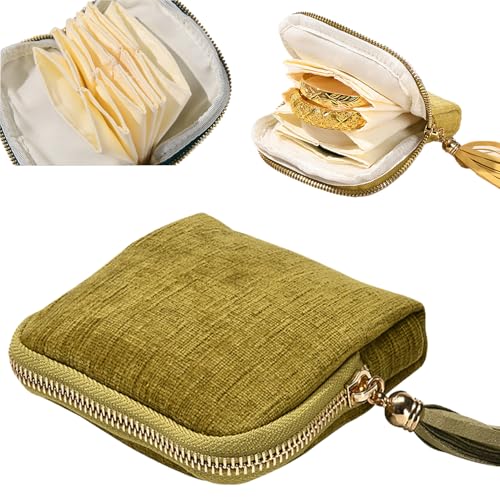 Travel Jewelry Case, Portable Travel Jewelry Organizer Bag with 6 Compartments for Storage Holder Necklace Ring Bracelet, Tangle Free Jewelry Travel Pouch for Women, Travel Essentials & Holiday Gift - color: Olive Green