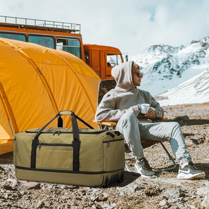 Laripwit Collapsible Duffle Bag with Wheels 130-170L Extra Large Expandable Travel Duffel Bag for Men Women Heavy Duty Military Duffle Bag for Camping Rolling Foldable Carry On Luggage, Brown - color: Brown