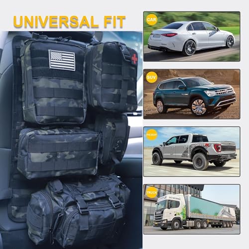 Universal Tactical Car Seat Back Organizer Bag Tactical Molle Vehicle Organizers Panel Vehicle Protector Organizers with 5 Detachable Pouches for Car Truck Ford Jeep (Black camo) - color: Black camo