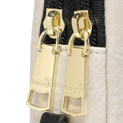 Haytijoe Small Anti Theft Crossbody Bag for Women Faux Leather Lightweight Sling Bags RFID Blocking Fanny Pack for Travel - color: Apricot Black