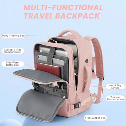 Sinaliy Travel Backpack, Carry on Flight approved Travel Bag with Multi-Pockets, Waterproof 17.3inch Laptop Backpack for Men Women, Pink - color: Pink, size: X-Large