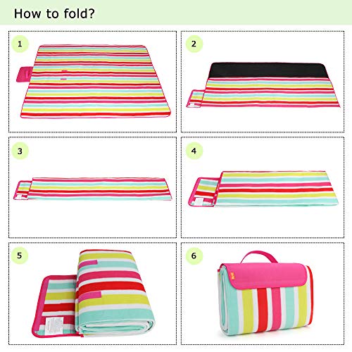 yodo Outdoor Picnic Blanket Water-Resistant for Camping Hiking Festivals,Rose Stripe