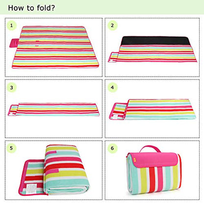 yodo Outdoor Picnic Blanket Water-Resistant for Camping Hiking Festivals,Rose Stripe